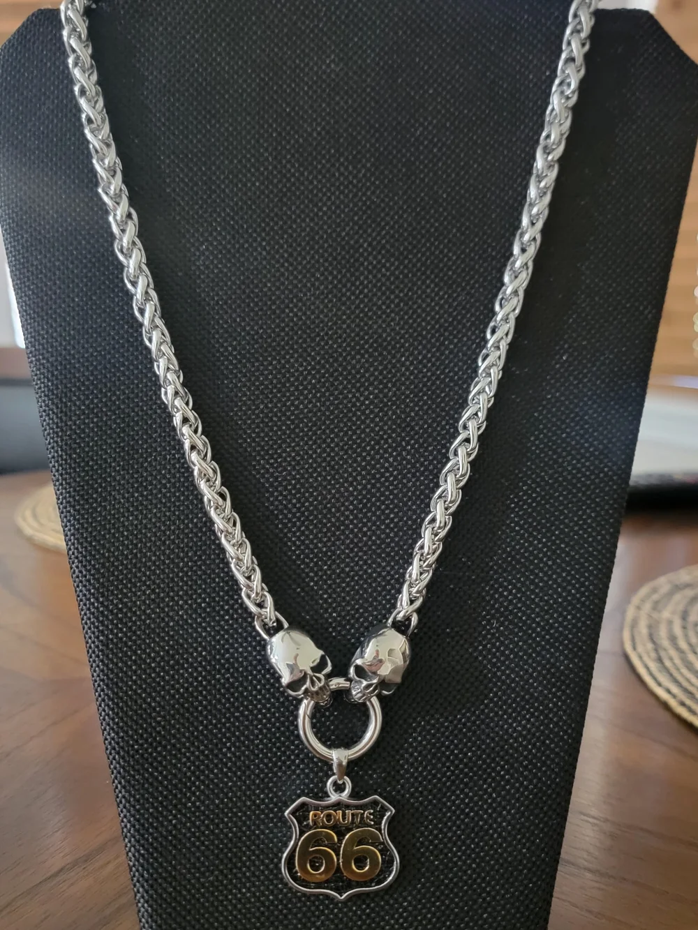 Route 66 Silver-Tone Skull Pendant Necklace
